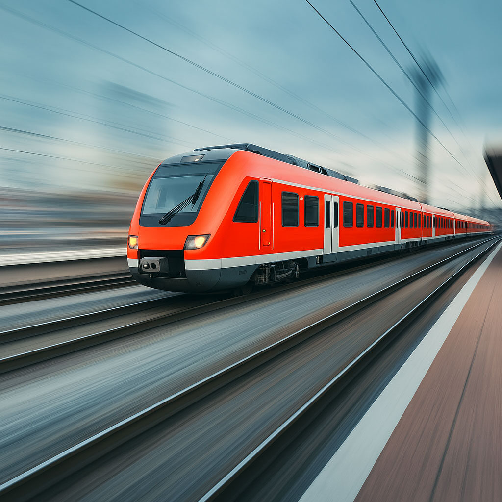 Bahn auf Schiene mit hoher Geschwindigkeit Bahn auf Schiene mit hoher Geschwindigkeit